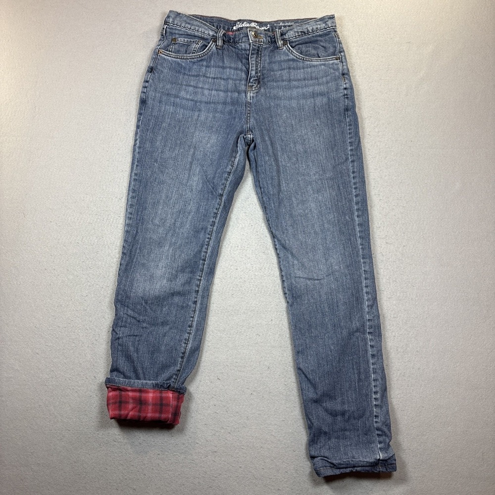 EDDIE BAUER Flannel Lined Jeans Womens‎ Boyfriend Relaxed  Size 8